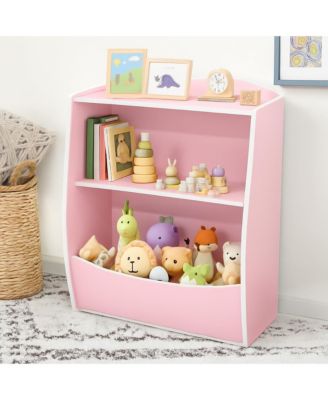 2-Tier Wooden Kids Bookshelf and Toy Storage Organizer, Curved Design with Multi Cubbies