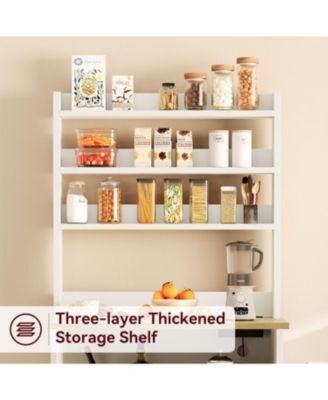 Microwave Stand Bakers Rack Cabinet, Farmhouse Bakers Rack with Power Outlet with Thickened Counter, Freestanding Small Kitchen Bakers Rack