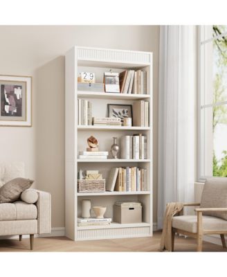  Tall Vintage 5-Tier Wooden Bookshelf with Double Fluted Design