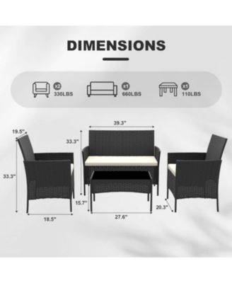 4 Pieces Patio Furniture Set, Outdoor Furniture with Soft Cushions and Coffee Table, All-Weather Rattan Outdoor Patio Set with Seats