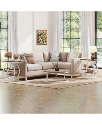 3-Tier End Table Set of 2, Narrow Sofa Side Table with Storage, Industrial Nightstand with Geometric Metal Frame