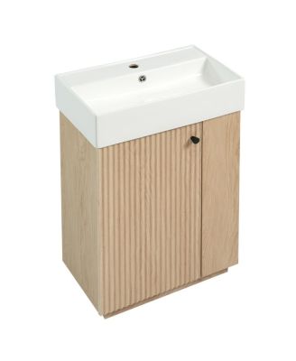 Bathroom Vanity with Ceramic Sink, MDF Cabinet, Soft Close Door and Tissue Holder for Small Spaces