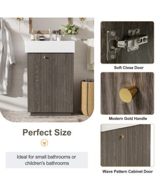 Bathroom Vanity with Ceramic Sink, MDF Cabinet, Soft Close Door and Tissue Holder for Small Spaces