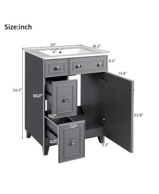 Bathroom Vanity Cabinet with Ceramic Sink, 2 Drawers and Door, Compact Storage for Small Spaces