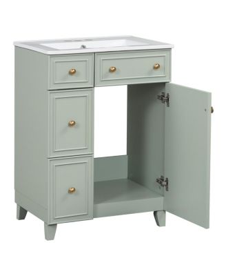 Bathroom Vanity Cabinet with Ceramic Sink, 2 Drawers and Door, Compact Storage for Small Spaces
