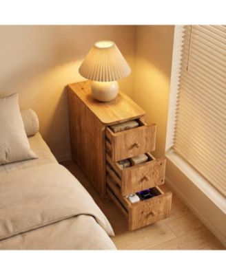 Solid Wood Nightstand with 3 Drawers, Narrow Farmhouse Bedside Table