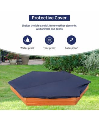 Kids Hexagon Wooden Sandbox with Cedar Seat Boards