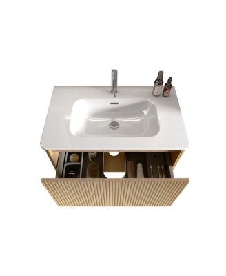Floating Bathroom Vanity with Integrated Ceramic Sink and Push Open Drawer, Wall Mounted for Small Bathroom