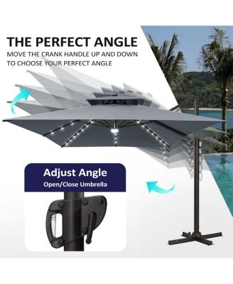 Outdoor Patio 10X13FT Aluminum Double Canopy Led Solar Lights Cantilever Umbrella