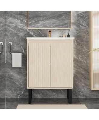 24" Bathroom Vanity with Sink, Floor Standing or Wall Mounted, Large Storage Waterproof Cabinet for Small Bathroom