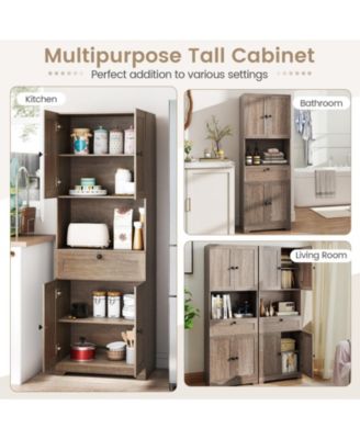 67.5-Inch-Tall Modern Freestanding Floor Storage Cabinet with 4 Doors and 1 Drawer