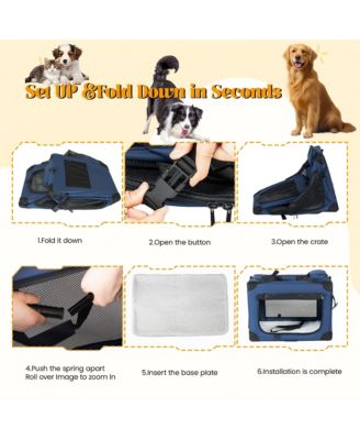 Zeus and Ruta 32 Inch Soft Cat Crate with 3 Doors Portable Folding Carrier and Fleece Mat for Travel