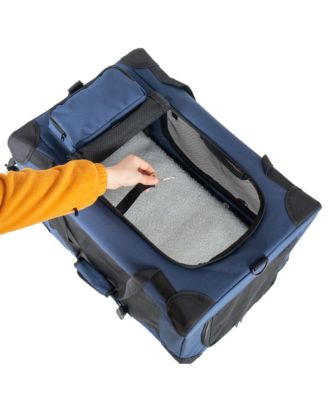 Zeus and Ruta 32 Inch Soft Cat Crate with 3 Doors Portable Folding Carrier and Fleece Mat for Travel