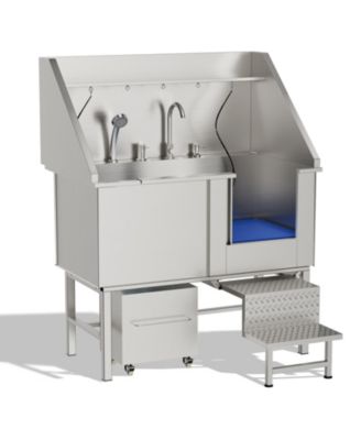 Zeus and Ruta Stainless Steel Pet Washing Station With Non Slip Mat For Cats Small Dogs Professional Grooming Bathtub Easy Clean