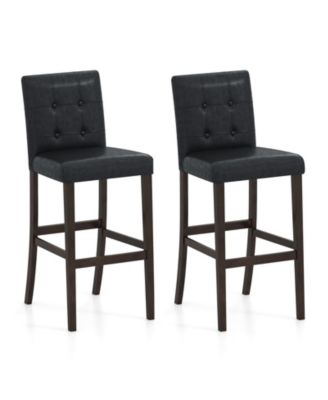PVC Leather Bar Stools Set of Two with Solid Wood Legs
