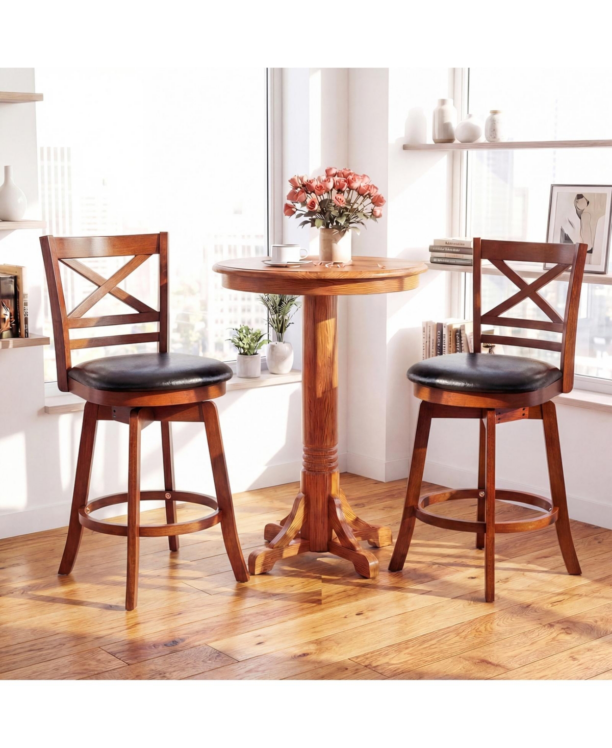 Sugift Swivel Bar Stools Set of Two with Backrest and Footrest