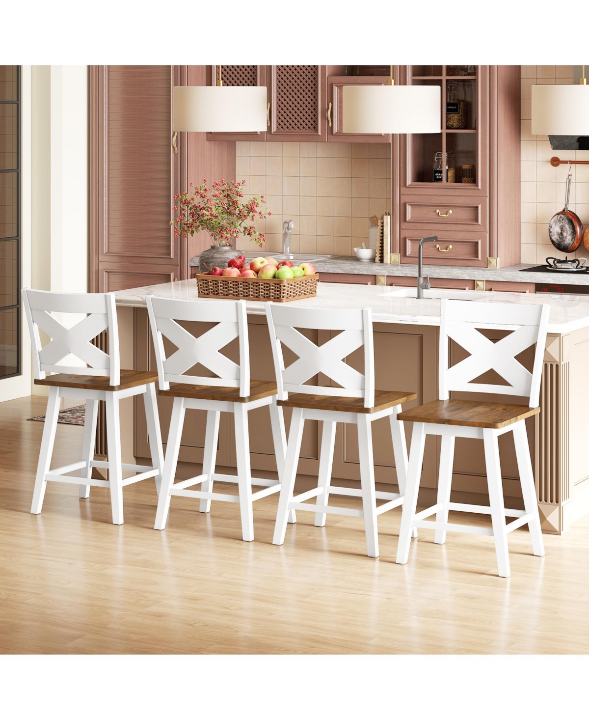 Sugift Rubberwood Swivel Bar Stools Set of Two with Backrest