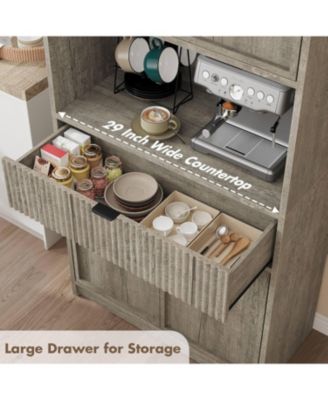 70" Tall Kitchen Pantry Cabinet with Doors, Fluted Drawer and Adjustable Shelves