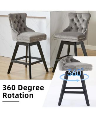 Velvet Bar Stools Set of 2 - Modern Swivel Counter Height Chairs with Button Tufted and Nailhead Trim for Home Pub, Kitchen Island