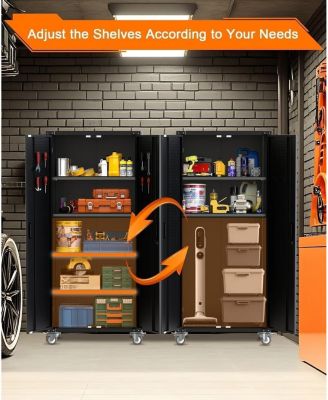 72"H Garage Storage Cabinet - 600 Lbs Weight Capacity Metal Storage Cabinet with 1.58" Reinforced Steel Frame,Magnetic Automatic Door Lock & 4