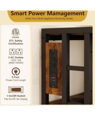 Tier Adjustable Mini Fridge Stand with Storage Shelf, Heavy Duty Kitchen Rack with 3 Power Outlets And Air Switch, Microwave and Coffee Bar