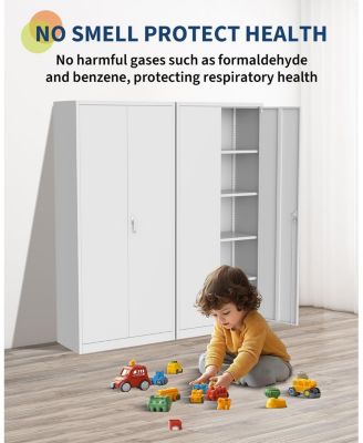 Secure Metal Storage Cabinet  71"    4 Adjustable Shelves, Double Lockable Doors, Adjustable Feet  Steel Utility Filing