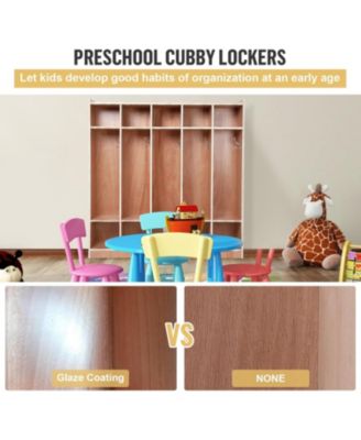 5-Section Glazed Coat Locker Storage Cabinet, 5 Large Cubbies with Hooks And 10 Small Cubbies, Classroom Coat Locker with 4 Hidden