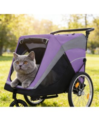  2-in-1 Cat Trailer Cart with Detachable Hitch Push Handle Quick Release Wheel Storage