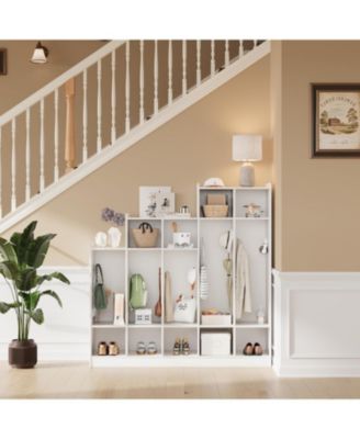 5-Section Classroom Coat Locker with 9 Cubbies, Daycare Cubby Storage Organizer with 10 Hooks for Home, School, Nursery, Kindergarten