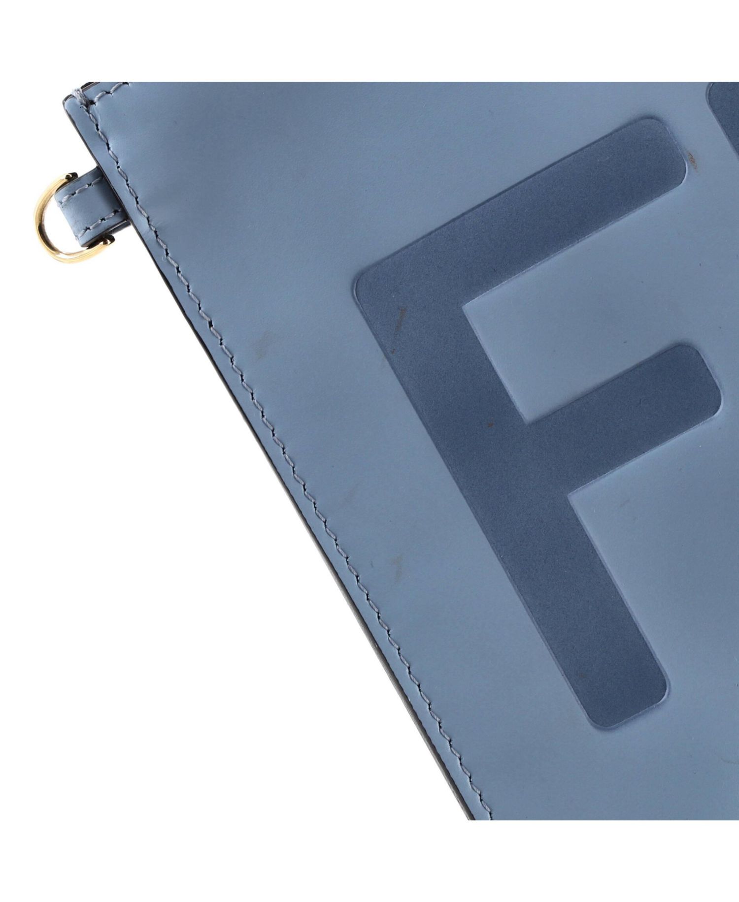 Large Logo Flat Wristlet Pouch Embossed Leather