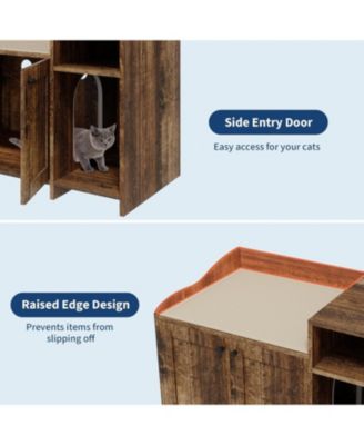 Wooden Cat Litter Box Enclosure with Storage Shelf & Barn Door, Hidden Indoor Cat House End Table