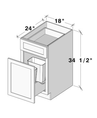 W18" Waste Basket Base Cabinet with Full Overlay HDF Door and Dovetail Drawer