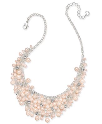 Charter Club - Silver-Tone Glass Pearl Cluster Bib Necklace