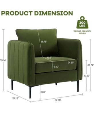 Accent Chair for Living Room Velvet Comfy Single Sofa Chair Mid Century Armchair with Pillow Metal Legs