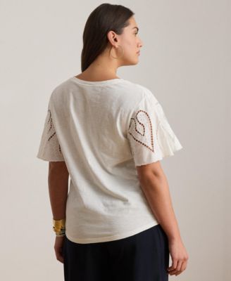 Plus Size Eyelet Cotton Jersey & Broadcloth Top