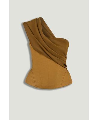 Women's One-Shoulder Draped Gabardine Bustier