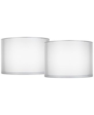 Set of 2 Hardback Double Drum Lamp Shades Silver Sheer Medium 16" Top x 16" Bottom x 11" High Spider Harp and Finial