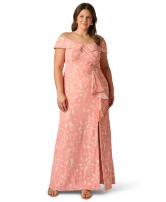 Plus Size Off-The-Shoulder Floral Jacquard Gown