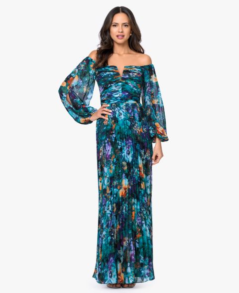 Женские платья XSCAPE Off-The-Shoulder Long-Sleeve Gown, цвет: Разноцветный