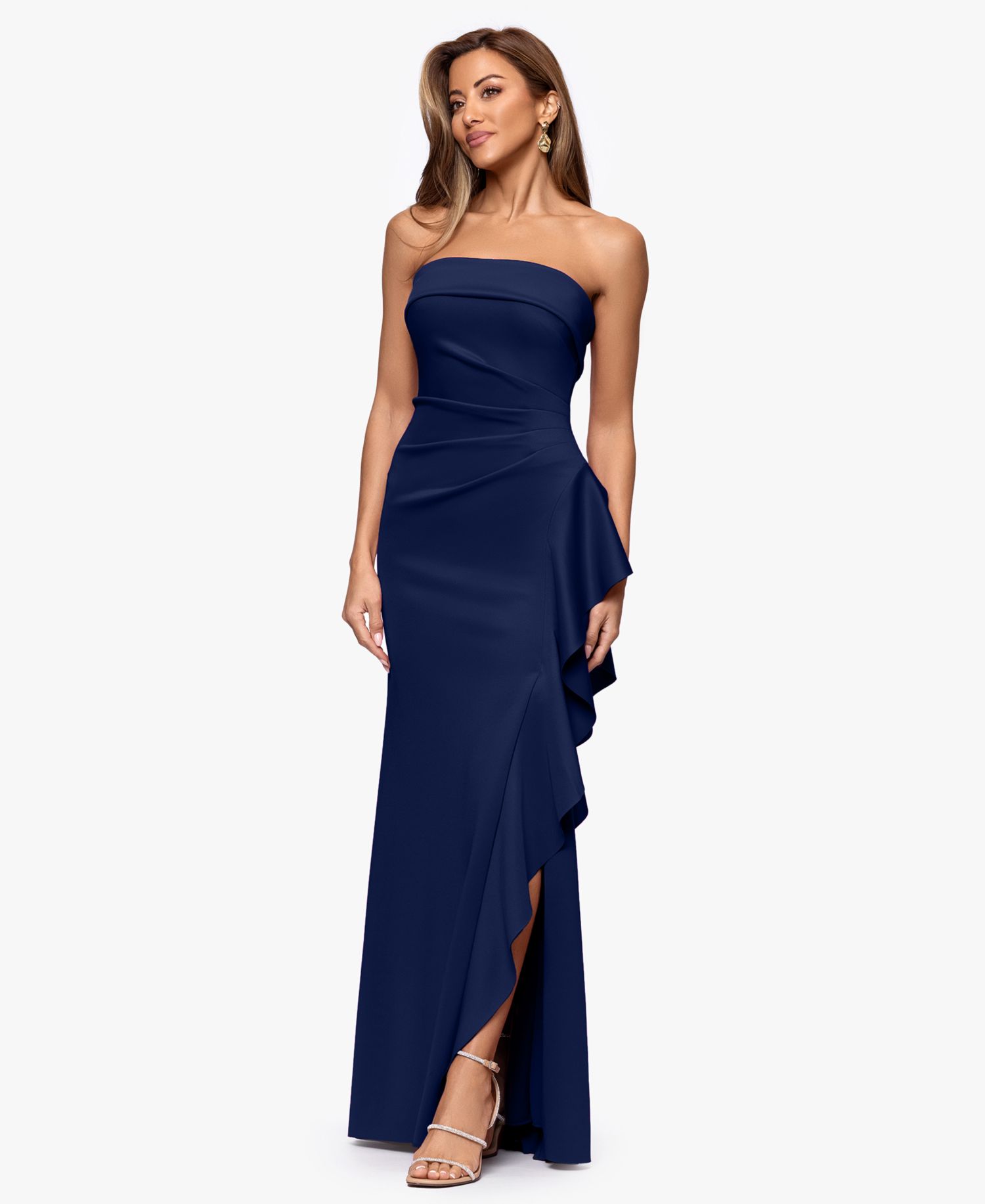 Petite Strapless Ruffle Sheath Gown