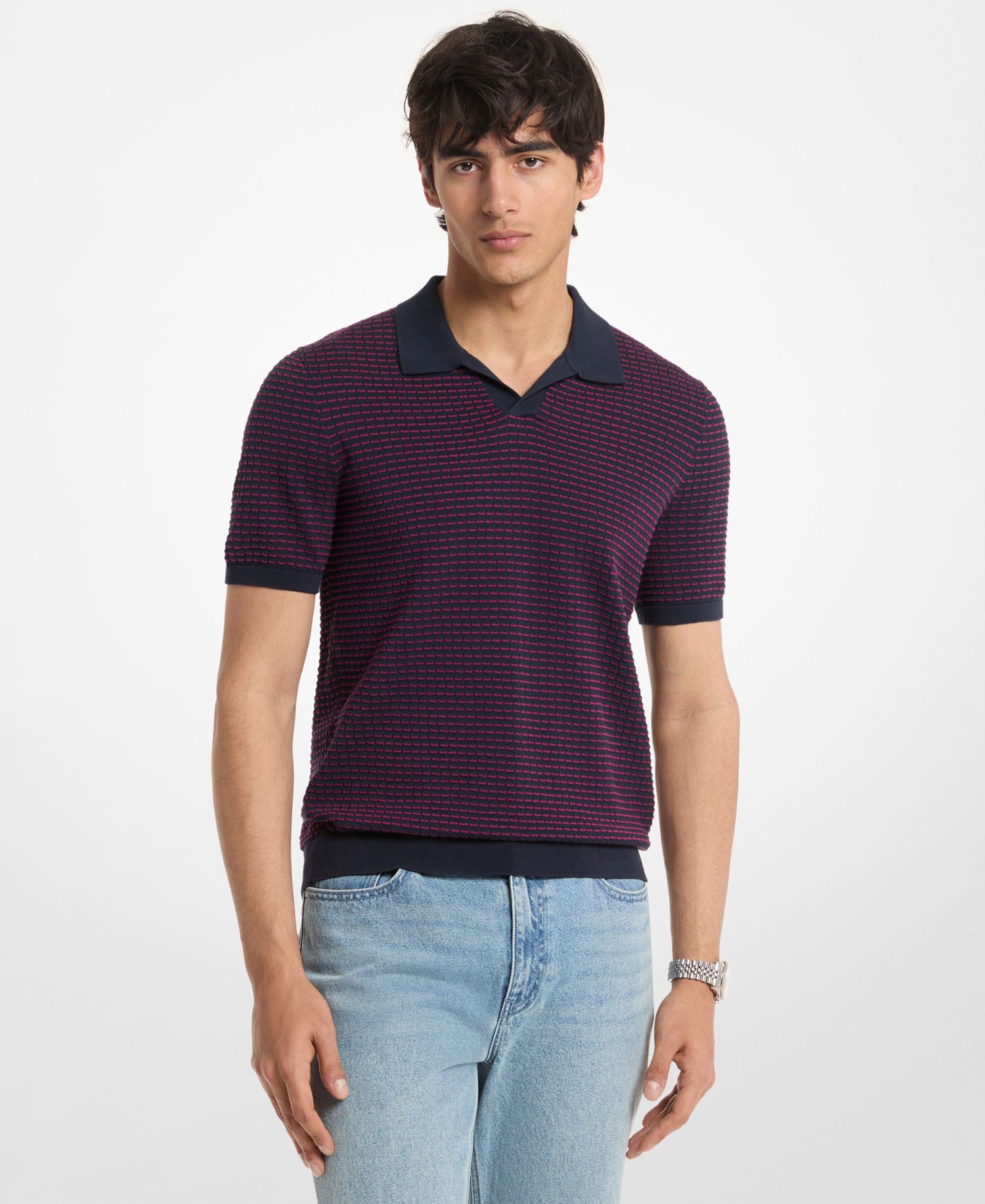 Men's Johnny Collar Short-Sleeve Cotton Polo Shirt