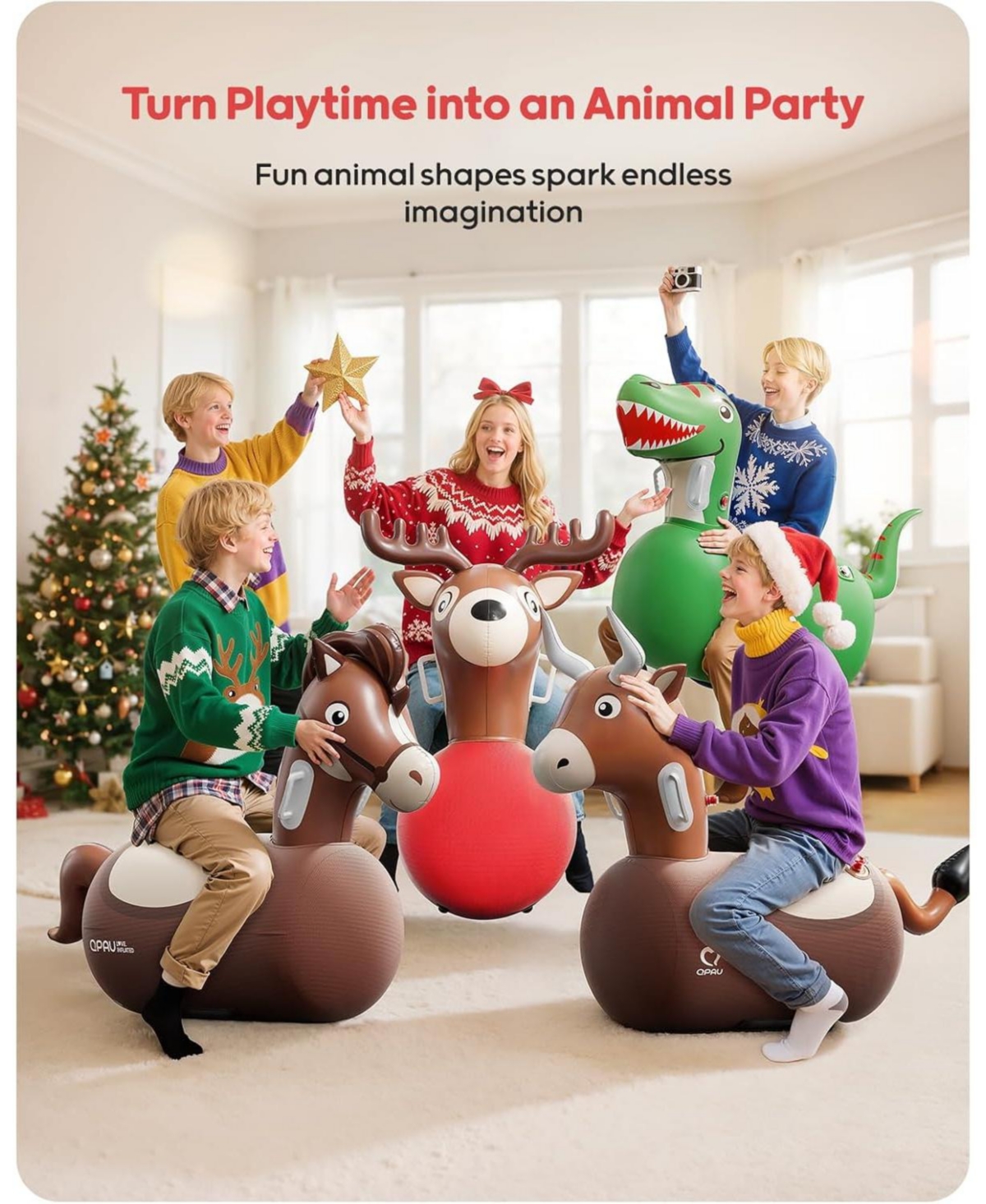 Qpau Inflatable Bouncy Dinosaur Toys 2 Pcs with Hand Pump, Heavy Duty Giant Bouncy Pal, 220lbs Load Capacity, Ride On Bouncy Animal Hopper Toy