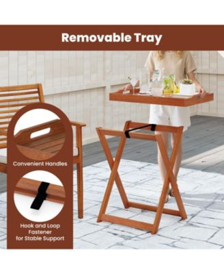 Folding Outdoor Tray Table with Removable Serving Top, 24.5 x 19.5 x 27 in