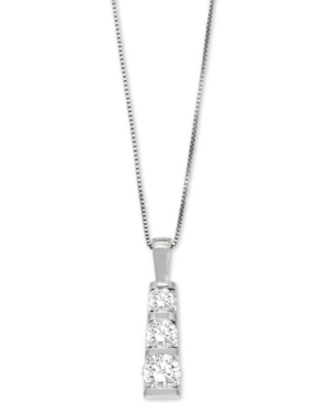image of Diamond Three-Stone Linear Pendant Necklace (3/4 ct. t.w.) in 14k White Gold