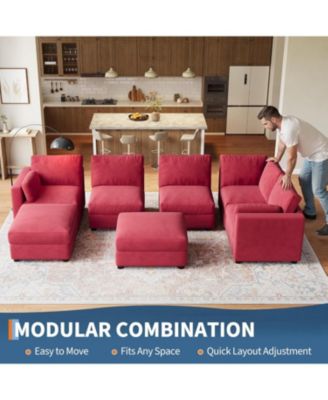 Modular Sectional Sofa- 7-Seater L-Shaped Couch with Movable Ottoman- Convertible Chenille Sofa