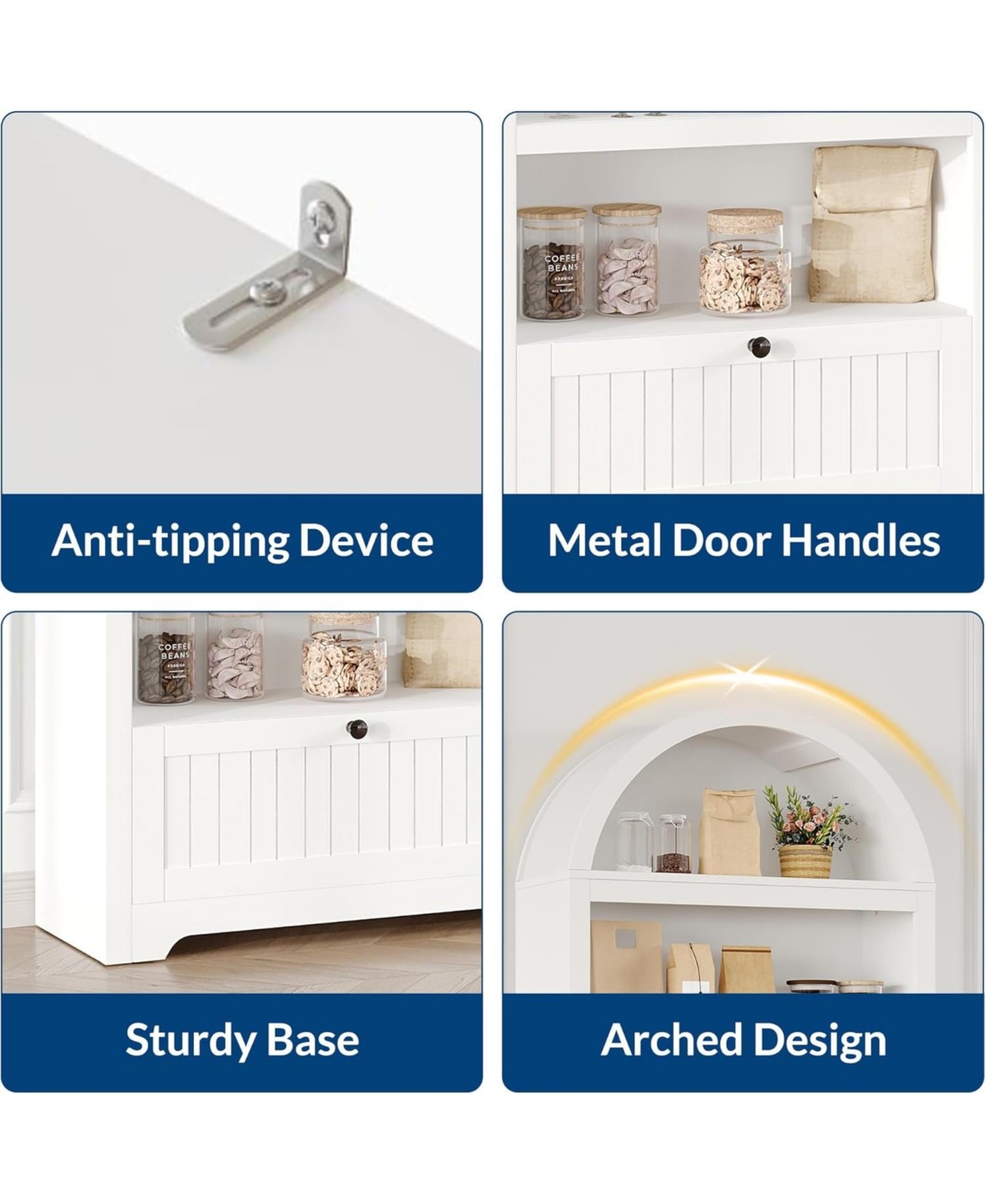 gaomon 71" Tall Arched Pantry Cabinet, 6-Tier Freestanding Bookshelf with Drawer and Anti-Tip