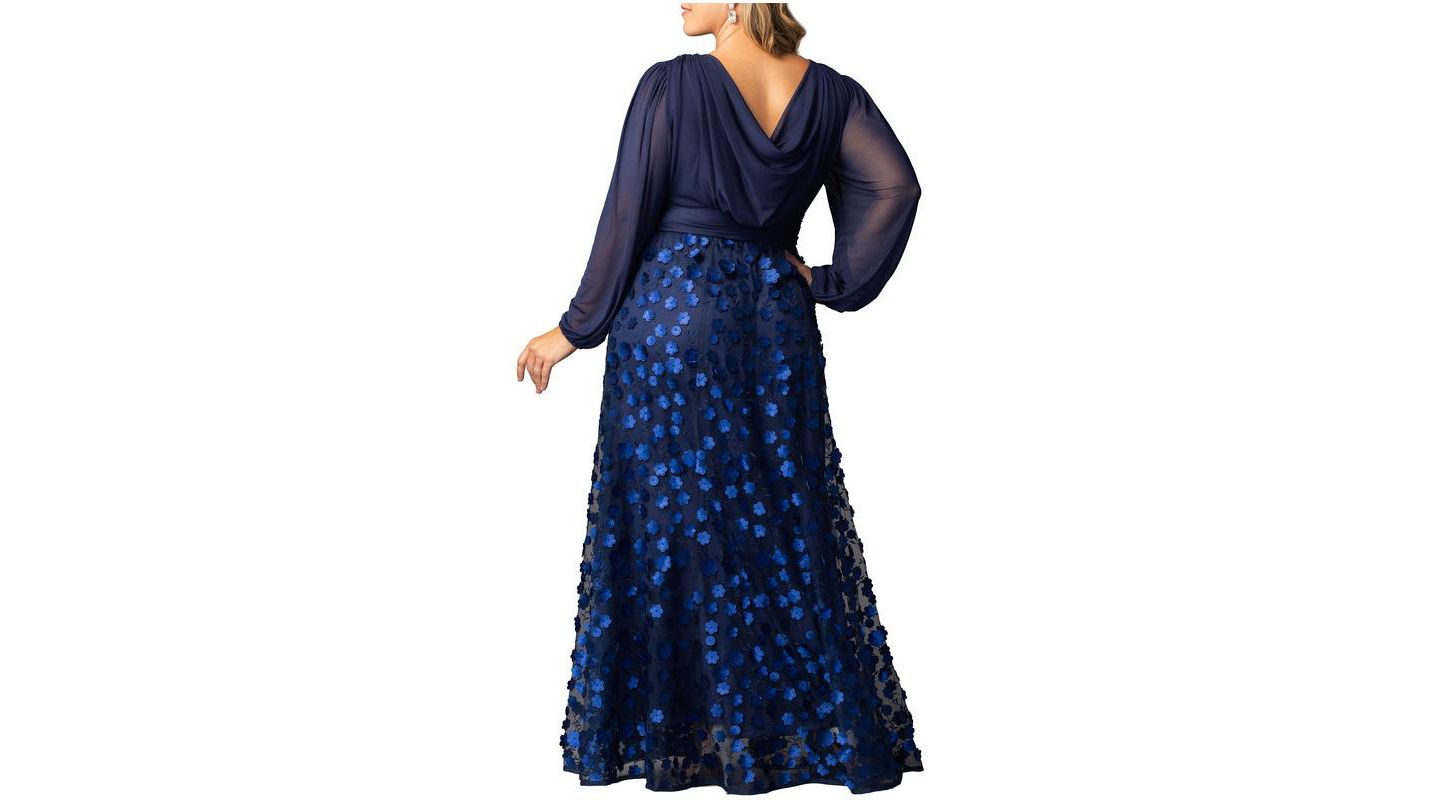 Женское платье Kiyonna Plus Size Blossoming Beauty Mesh Evening Gown, цвет: Тёмно-синий — фото 2