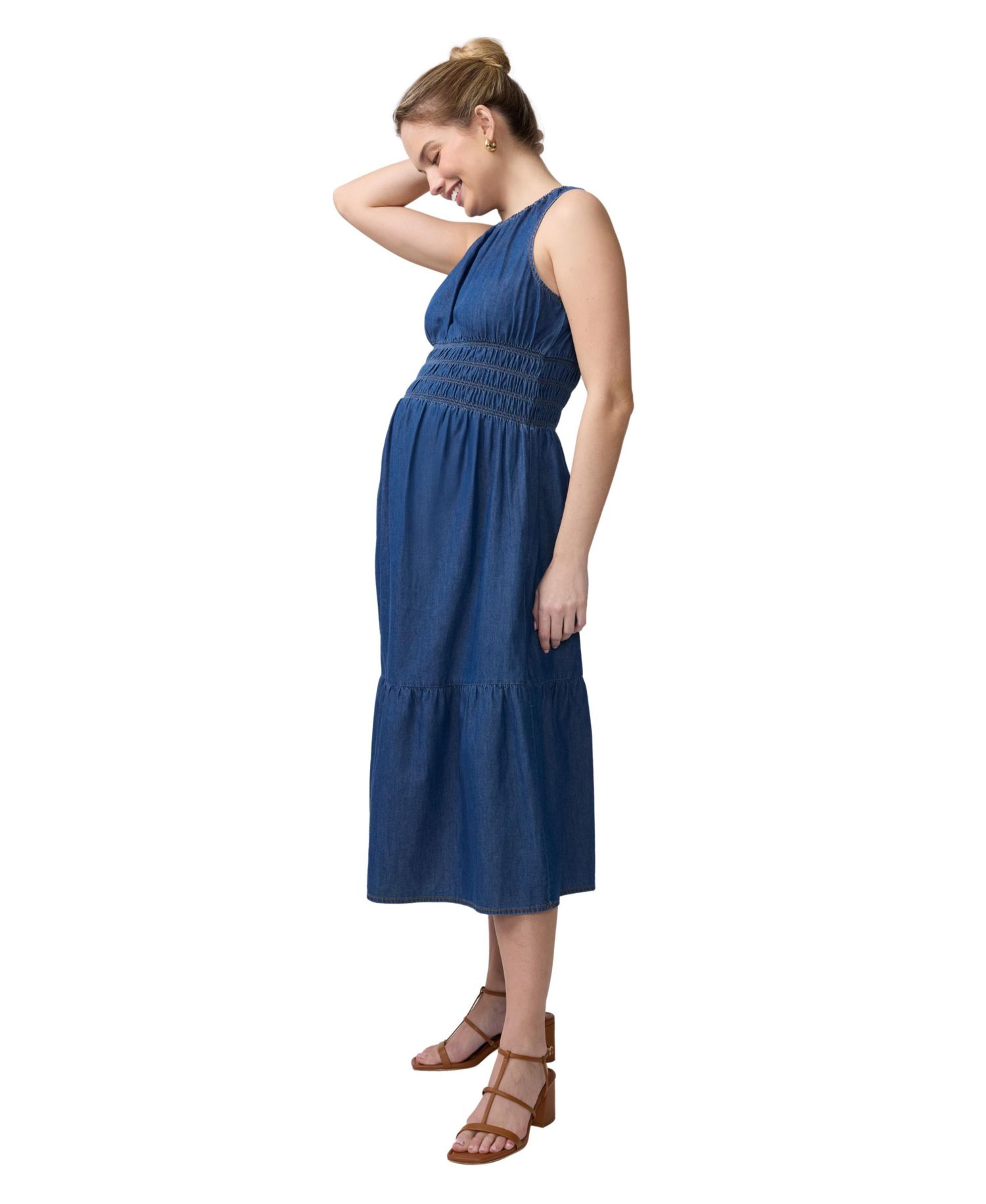 Maternity Ingrid + Isabel Sleeveless Chambray Midi Dress