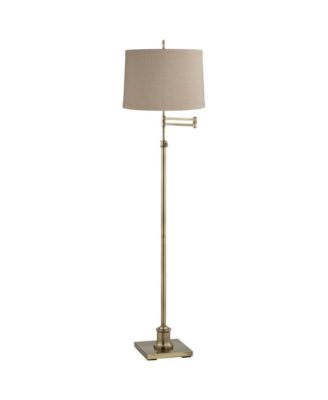 Swing Arm Floor Lamp 70" Tall Antique Brass Linen Fabric Drum Shade for Living Room Reading Bedroom Office