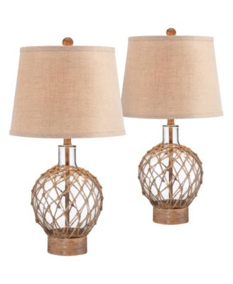 Coastal Table Lamps 27" Tall Set of 2 Rope and Clear Glass Jugfor Living Room Family Bedroom Nightstand